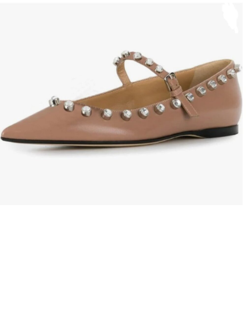 XYD Tan Women Pointed Toe Flats Slip On Buckle Mary Jane Rhinestones Shoes